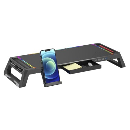 Suporte para Monitor RGB C3Tech, com 4 USB, até 50kg Dobrado e 20kg Aberto, Preto, BM-L100BK