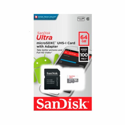 Cartão de Memória 64gb Sandisk Ultra, Micro SD, com Adaptador, Classe 10, UHS-i