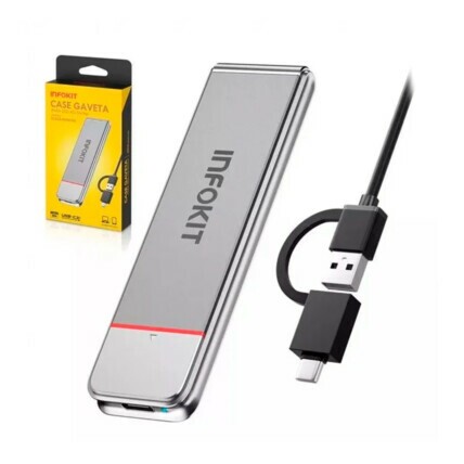 Case para SSD Infokit, NVMe M-Key, com Conexão USB e Adaptador USB-C, ECASE-M2NV80