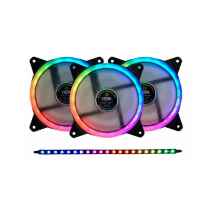Kit de Fans Dex,com 3 Fans RGB, com Controle e Fita de Led, DX-123W