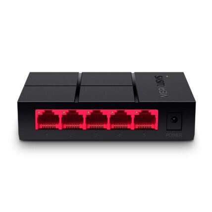 Switch 5 portas Mercusys, Gigabit, 10/100/1000mbps, Preto e Vermelho, MS105G